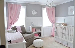Grey and pink baby nursery photo
